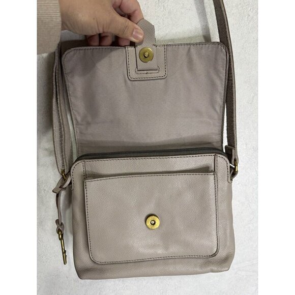 FOSSIL Kinley Small Fold Over Leather Crossbody Bag Adjustable Strap Gray - Picture 10 of 16